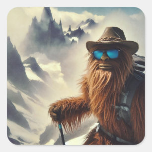 Sasquatch Hiking Mountains Square Sticker