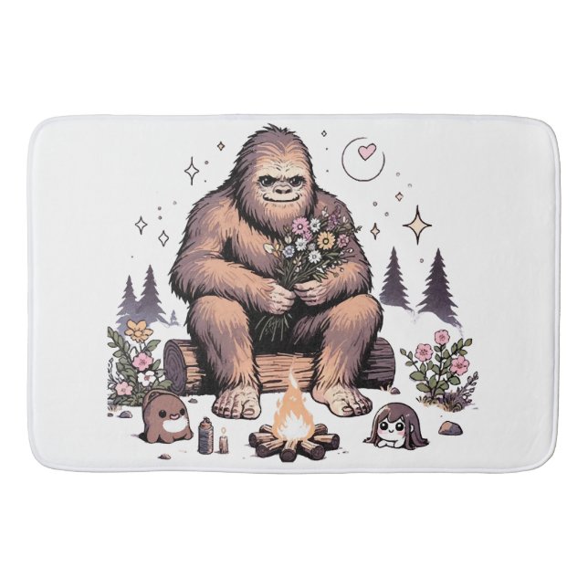 Sasquatch Holding Flowers Bath Mat (Front)