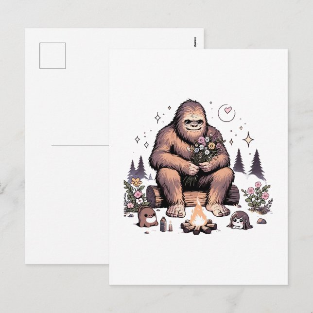 Sasquatch Holding Flowers Holiday Postcard (Front/Back)
