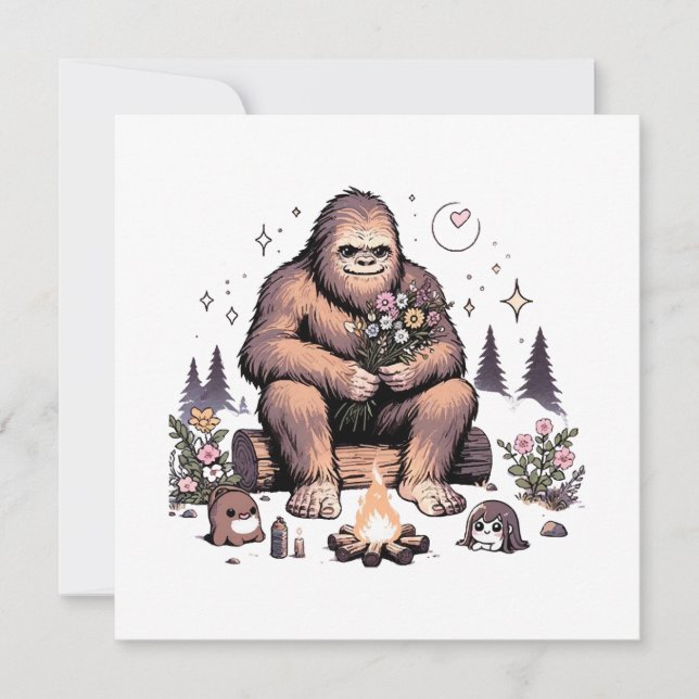 Sasquatch Holding Flowers Invitation (Front)
