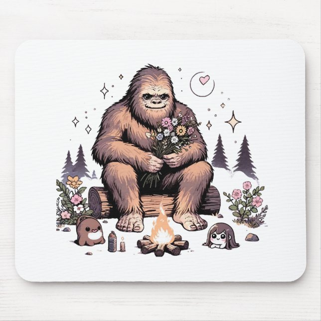 Sasquatch Holding Flowers Mouse Mat (Front)