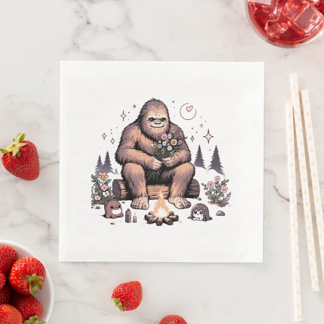 Sasquatch Holding Flowers Napkin (Insitu)