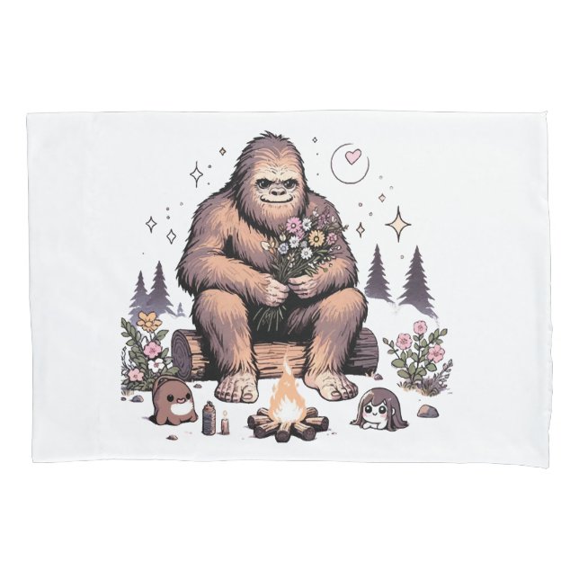 Sasquatch Holding Flowers Pillowcase (Front)