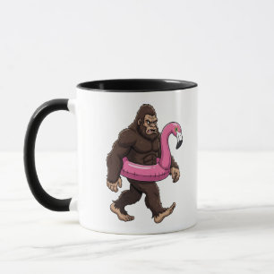 Sasquatch in a Flamingo Float Funny Cryptid Summer Mug