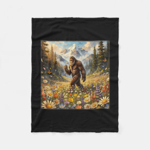 Sasquatch in dandelion flower field bigfoot fleece blanket