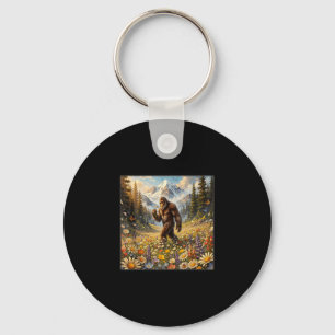 Sasquatch in dandelion flower field bigfoot key ring