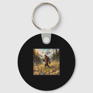 Sasquatch in dandelion flower field bigfoot key ring