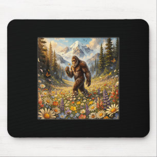 Sasquatch in dandelion flower field bigfoot mouse mat