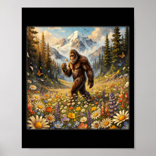 Sasquatch in dandelion flower field bigfoot poster