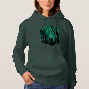 Sasquatch in dark forest with Santa Hat and Beard Hoodie