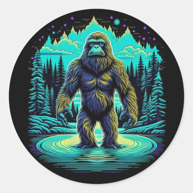 Sasquatch in the Woods Ai Art Classic Round Sticker (Front)