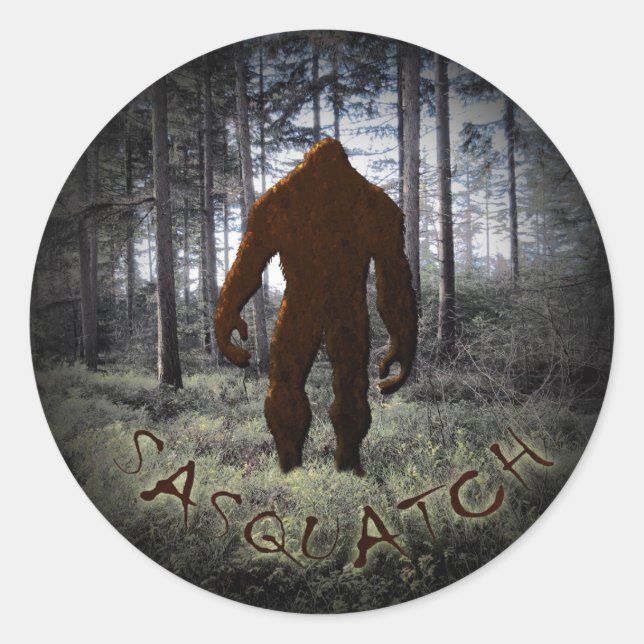 SASQUATCH IN WOODS CLASSIC ROUND STICKER (Front)