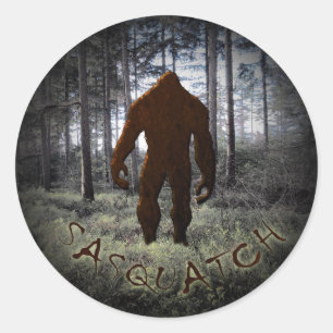 SASQUATCH IN WOODS CLASSIC ROUND STICKER