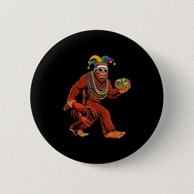 Sasquatch Mardi Gras Bigfoot Parade Beads King Cak 6 Cm Round Badge (Front)