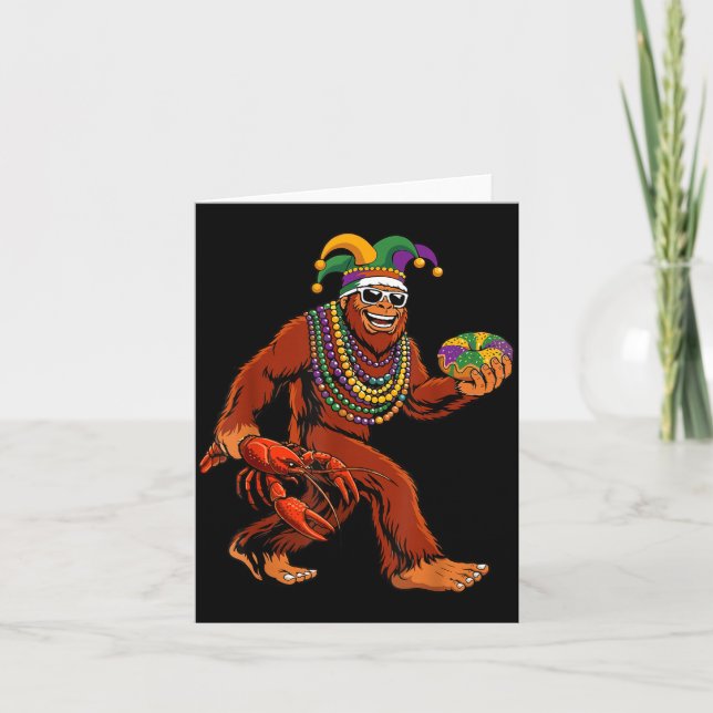 Sasquatch Mardi Gras Bigfoot Parade Beads King Cak Card (Front)