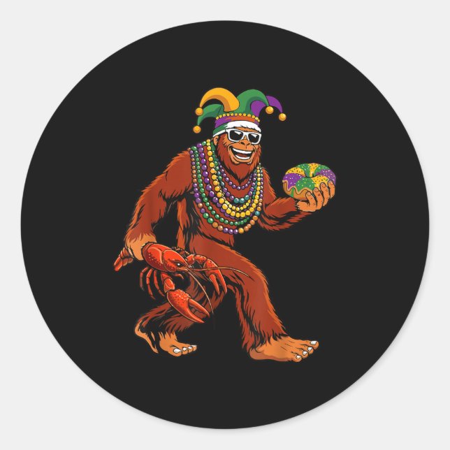 Sasquatch Mardi Gras Bigfoot Parade Beads King Cak Classic Round Sticker (Front)