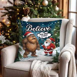 Sasquatch Meets Santa Funny I Believe Christmas Cushion