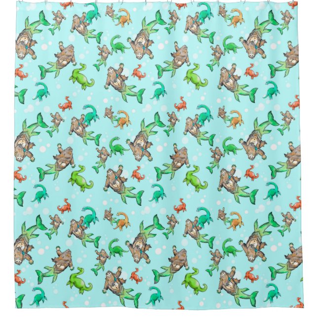 sasquatch mermaid shower curtain bigfoot (Front)