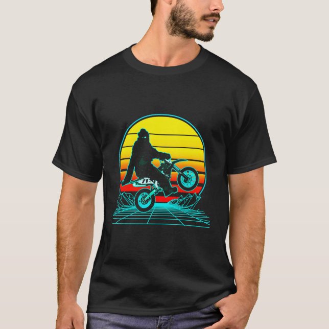 Sasquatch On Motorcycle Vaporwave T-Shirt (Front)