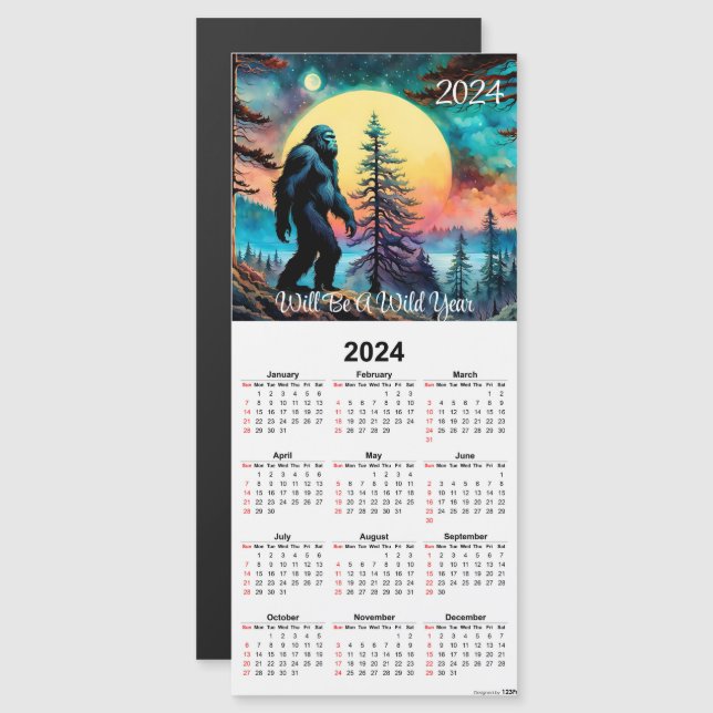 Sasquatch on Mountain Ridge Magnetic Calendar Card (Front/Back)