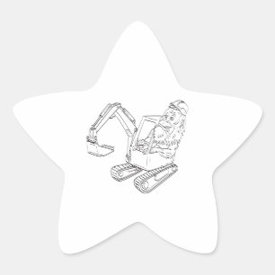 Sasquatch or Bigfoot Driving a Mechanical Digger Star Sticker
