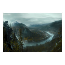 Sasquatch overlooking a scenic mountain valley