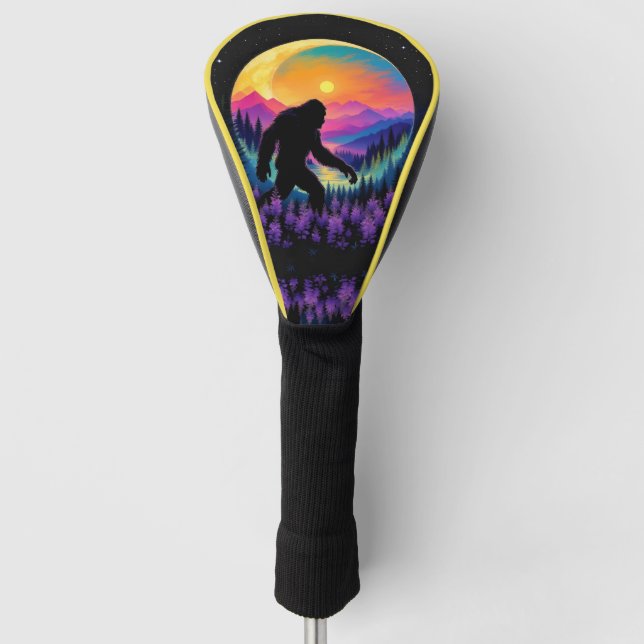 Sasquatch Rainbow Mountain Moon Wall Clock Golf Head Cover (Front)