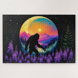Sasquatch Rainbow Mountain Moon Wall Clock Jigsaw Puzzle