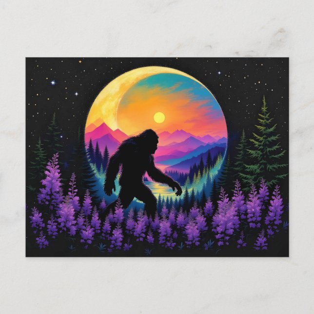 Sasquatch Rainbow Mountain Moon Wall Clock Postcard (Front)