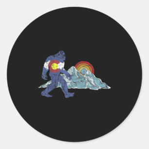 Sasquatch Retro State Flag Colorado Rocky Mountain Classic Round Sticker