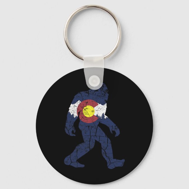 Sasquatch Retro State Flag Colorado Rocky Mountain Key Ring (Front)