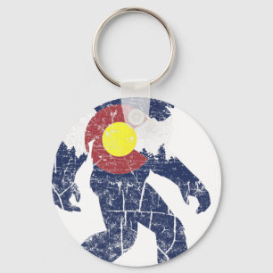 Sasquatch Retro State Flag Colorado Rocky Mountain Key Ring