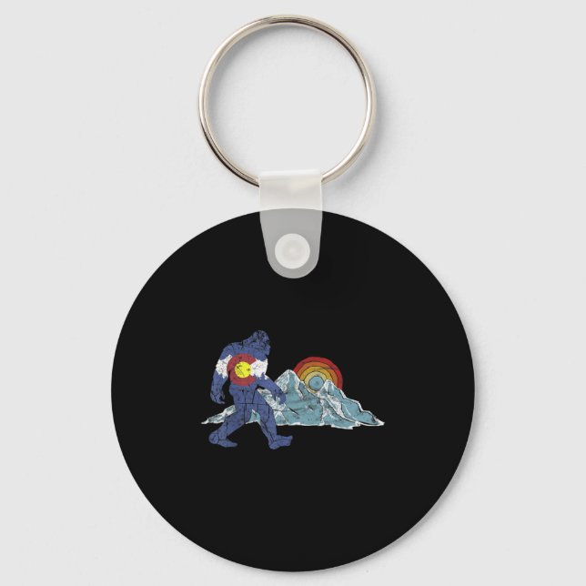Sasquatch Retro State Flag Colorado Rocky Mountain Key Ring (Front)