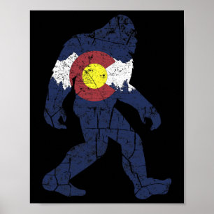Sasquatch Retro State Flag Colorado Rocky Mountain Poster