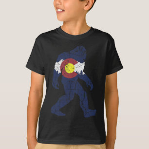 Sasquatch Retro State Flag Colorado Rocky Mountain T-Shirt
