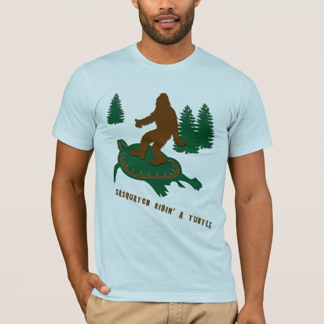 Sasquatch Ridin' a Turtle T-Shirt (Front)