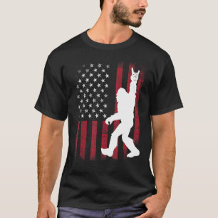 Sasquatch Rock and Roll Bigfoot American Flag T-Shirt