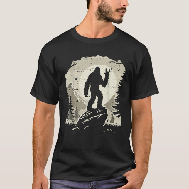 Sasquatch Rock Hand Moon Bigfoot Rocker Punk Men B T-Shirt (Front)