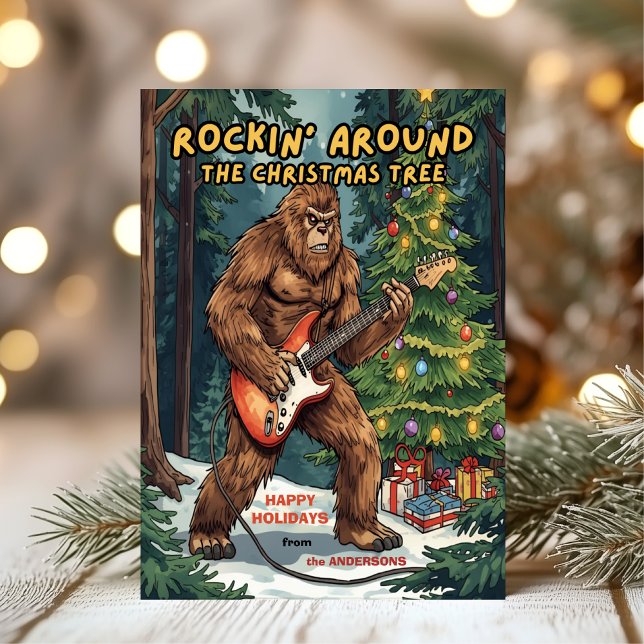 Sasquatch Rockin’ Around the Christmas Tree  Holiday Card (Creator Uploaded)