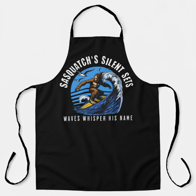 Sasquatch’s Silent Sets Surfing Bigfoot Black Apron (Front)