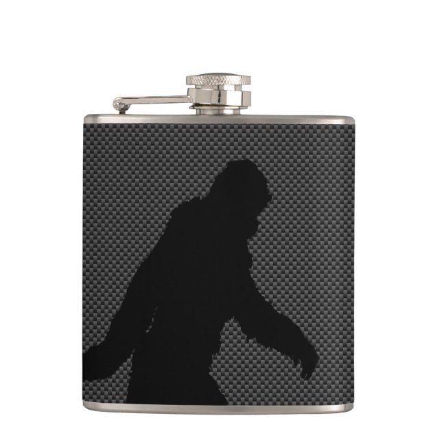 Sasquatch Silhouette on Carbon Fibre decor Hip Flask (Front)
