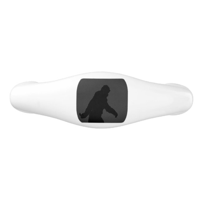 Sasquatch Silhouette on Carbon Fibre Print Ceramic Drawer Pull (Front)