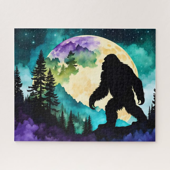Sasquatch Silhouette Walking on the Mountain-Moon  Jigsaw Puzzle (Horizontal)