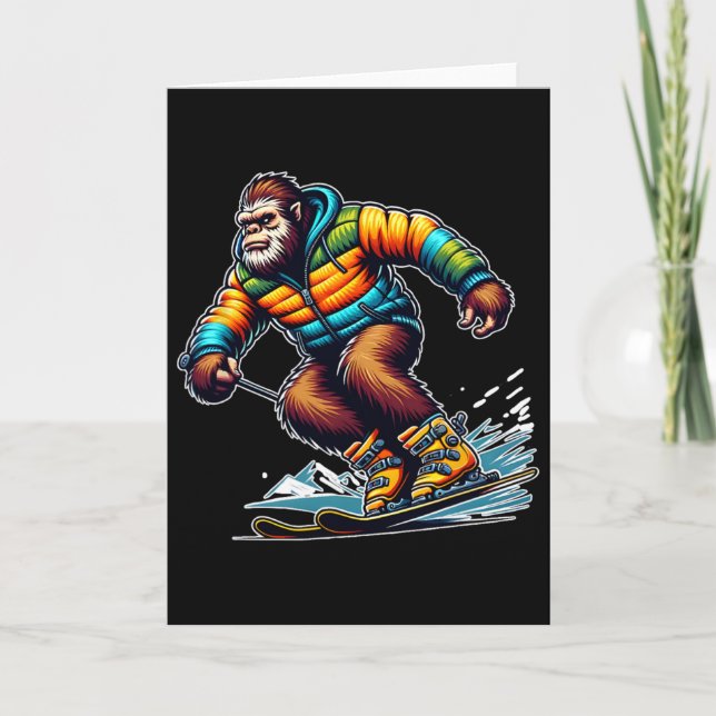 Sasquatch Ski Adventure Bigfoot Winter Fun  Card (Front)