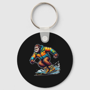 Sasquatch Ski Adventure Bigfoot Winter Fun Key Ring