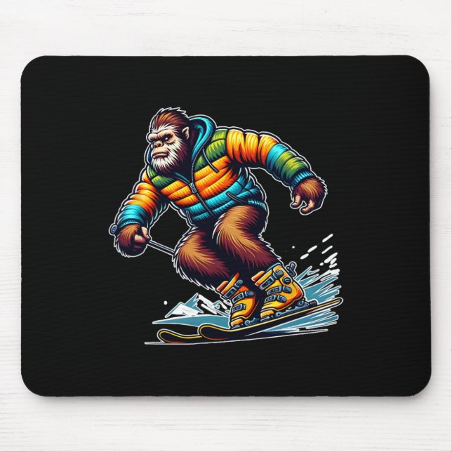 Sasquatch Ski Adventure Bigfoot Winter Fun  Mouse Mat (Front)