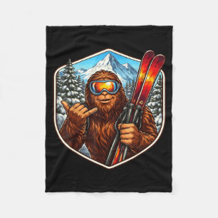 Sasquatch skiing big-foot shaka ski lover skier fleece blanket