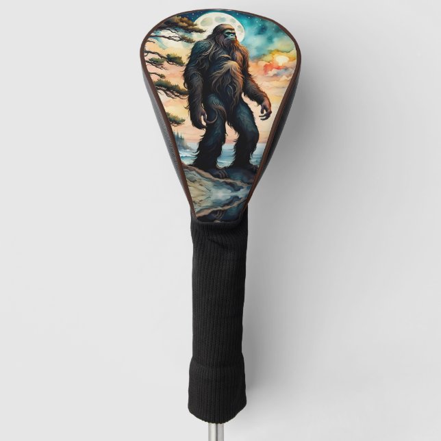Sasquatch Standing on Ridge overlooking the Ocean Golf Head Cover (Front)