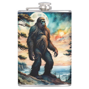 Sasquatch Standing on Ridge overlooking the Ocean Hip Flask