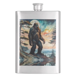 Sasquatch Standing on Ridge overlooking the Ocean Hip Flask